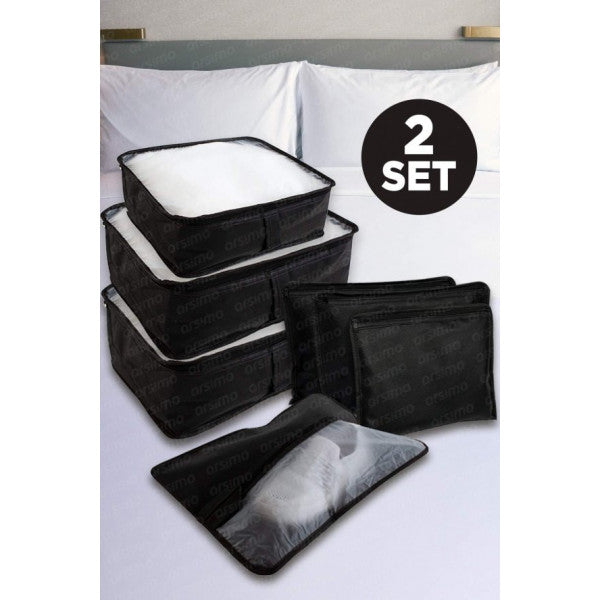Lüks 7 Parçalı Bavul Dolap Organizatör Pencere Organizatörü Set siyahı (2 adet)