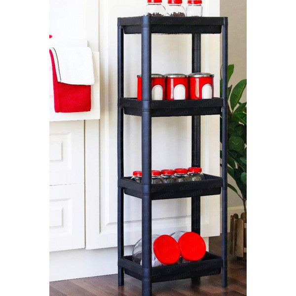 Practical Demountable Shelf Unit for Bathroom, Living Room and Kitchen, 4 Tiers Black
