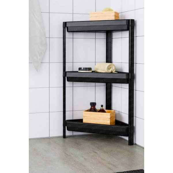 Bathroom Living Room Kitchen Interior Triangle Practical Demountable Shelf Unit 3 Tiers Black