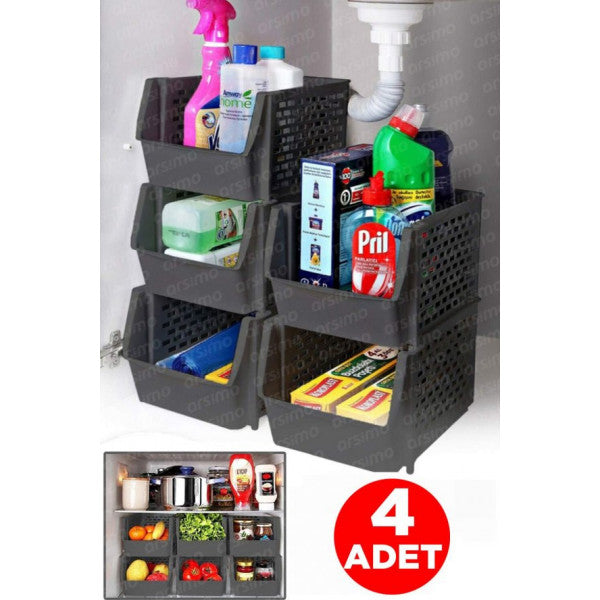 Anthracite 4-Tier Detachable Bathroom Kitchen Shelf | Tiered Organizer Shelf Set Organizer