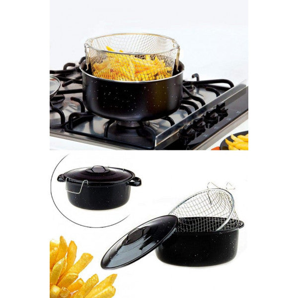 Essan Yanmaz Non-Stick Enamel Frying Pan with Strainer