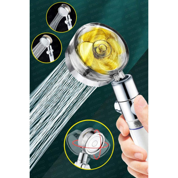 Water Saving Shower Head With Turbo Fan And 360 Degree Rotating Head