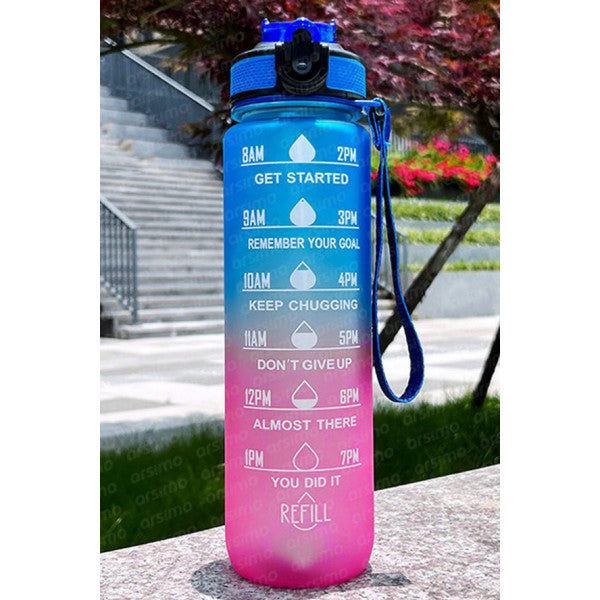 زجاجة مياه تحفيزية مع قارورة مصفاة سعة 1 لتر تريتان | خالٍ من مادة BPA باللون الأزرق الوردي