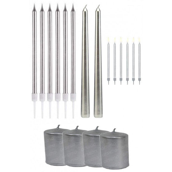 Set of 20 Silver Candles | Decorative Candle Set
