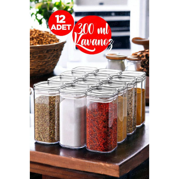 Set of 12 Crystal Spice Jars with Vacuum-Tight Lids 300 mL | Luxury Spice Set