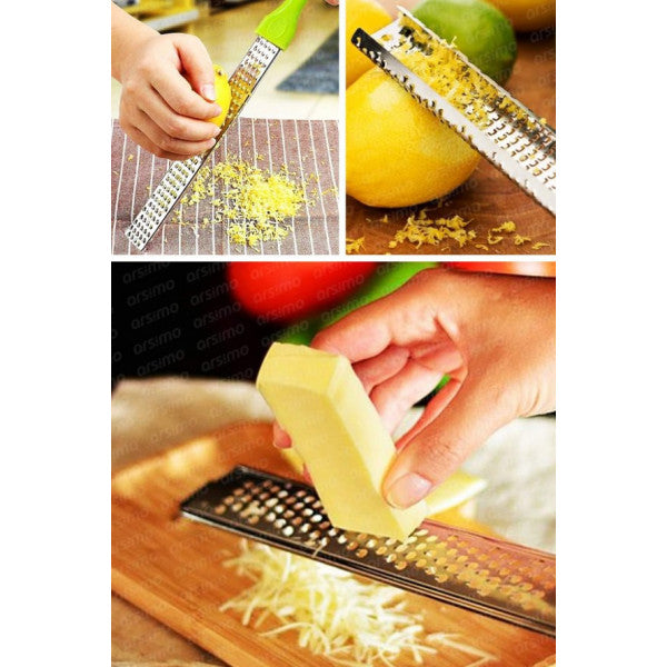 مبشرة يد طويلة عملية مصنوعة من الستانلس ستيل مع مقبض ومبشرة ثوم وجبنة الليمون مقاس 27 سم