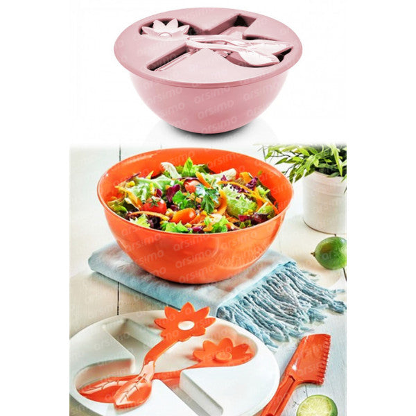 5 Piece Salad Serving Set | Salad Making Service Set | Storage Mixing Bowl Spoon Knife Set