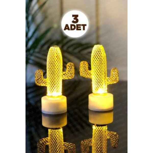 Kaktüs Mini Dekoratif LED Işık Gece Lambası Metal (3 parça)