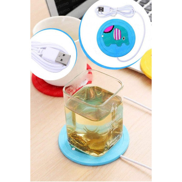 Silicone Coaster Warmer with USB Cable Cute Animals Figured Elephant Blue