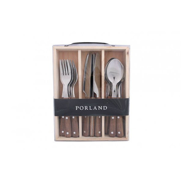 Porland Woodea Steak Fork Spoon Knife Set 18 Pieces