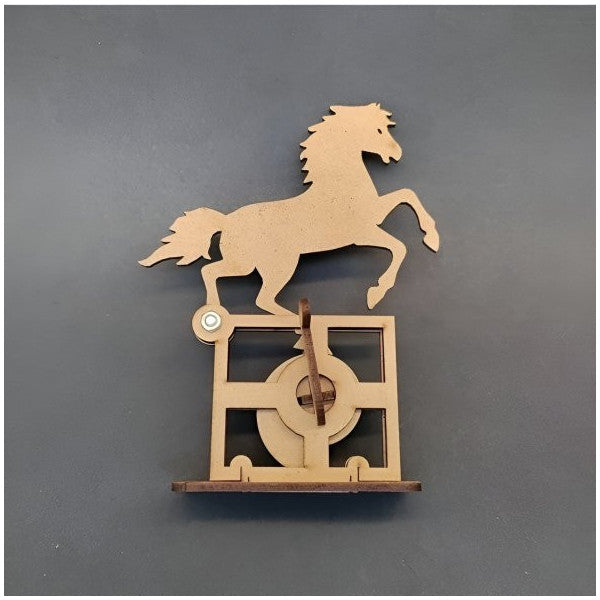 Wooden Mechanical Wheel Wind X Horse Figure Stem Educational Toy