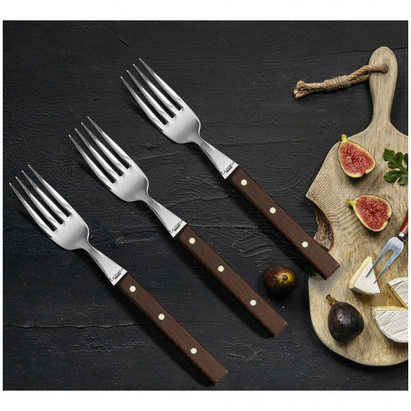 Lazbisa Kitchen Knife Set Steak Meat Fork Restaurant Stylish Wenge Wooden Handle Set of 3