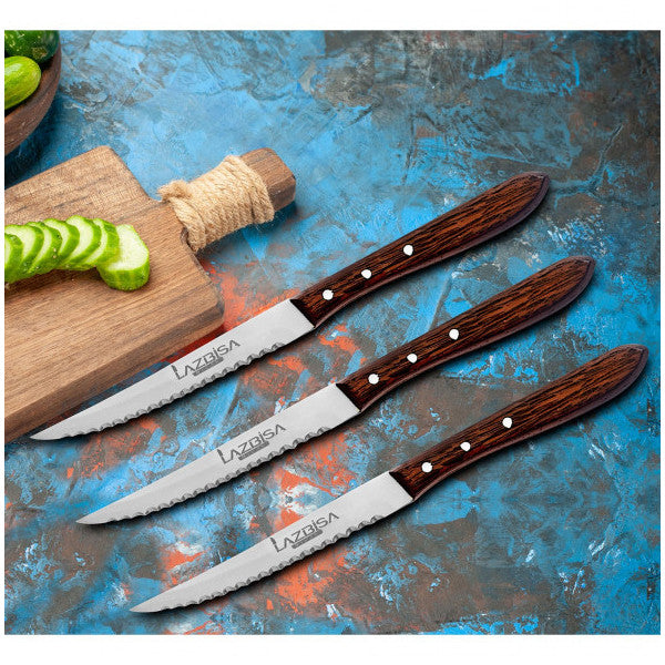 Lazbisa Kitchen Knife Set Steak Meat Knife Restaurant Meat Cutting Chopping Fruit Vegetable Knife Stylish Wenge Wood Handle