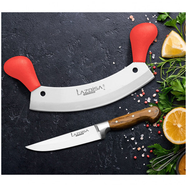 Lazbisa Kitchen Knife Set Meat Vegetable Fruit Cleaver Pizza Onion Pita Mincer Chopper Set 2 Pcs