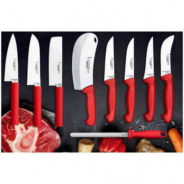 مجموعة سكاكين مطبخ لازبيسا ياقوت مكونة من 9 قطع، سكين طاهٍ لسلطة الخبز واللحوم والخضروات والفواكه والبصل