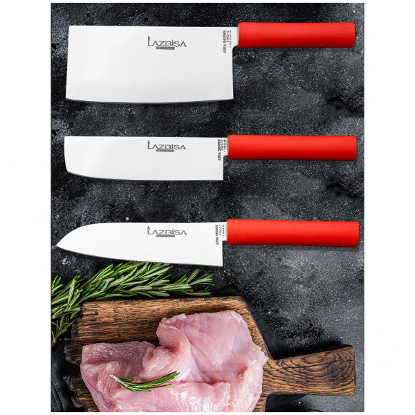 Lazbisa Asia 3 Piece Kitchen Knife Set Meat Bread Vegetable Fruit Onion Salad Chef Knife