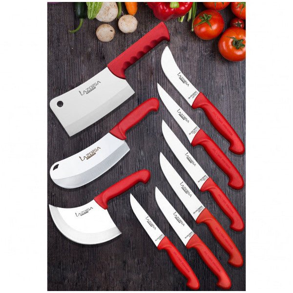 مجموعة سكاكين مطبخ احترافية من Lazbisa باللون الفضي مكونة من 9 قطع، سكين معجنات اللحم والخبز والفواكه والبصل