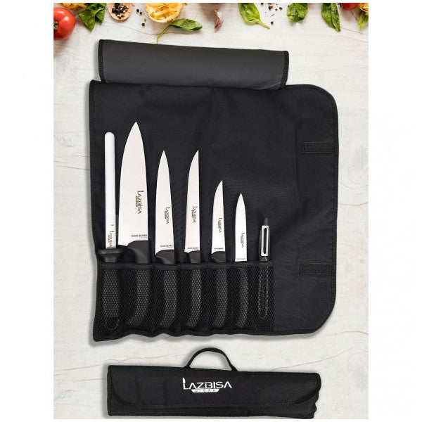 Lazbisa صدى الشيف حقيبة أدوات المائدة طقم سكاكين المطبخ 8 قطع ماسات مقشرة اللحوم الخبز الخضار سكين الفاكهة