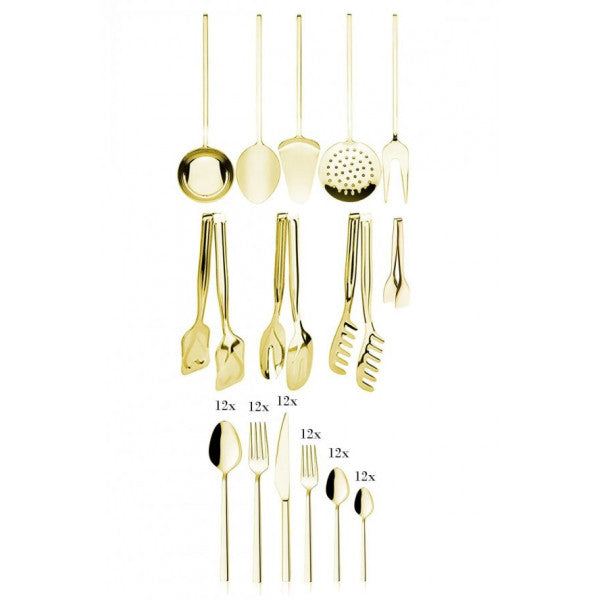 81 Piece Gold Fork Spoon Knife Spatula Colander Tongs Set, 12 Person Fork Spoon Knife Dinner Set