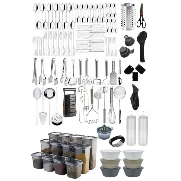 115 Piece Cutlery Set, 12 Person Cutlery Set, 18 Piece Storage Container Set