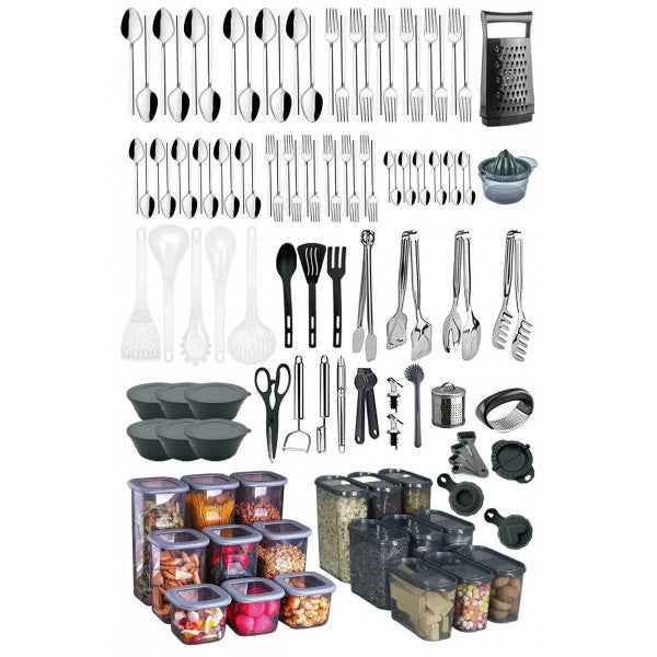 115 Piece Stylish and Luxury Dowry Set, 72 Piece Fork and Spoon Set, Food Box, Grater, Ladle Set