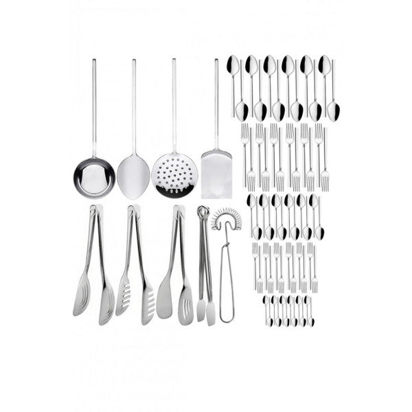 69 Piece Kitchen Set Stainless Steel for 12 Persons Cutlery Set, Ladle Set, Tongs Set, Beater
