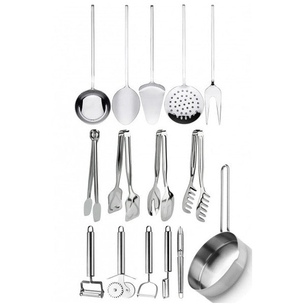 15 Pcs Economical Cooking and Serving Utensils Serving and Presentation Sauce Pan, Tongs, Ladle, Peeler Set