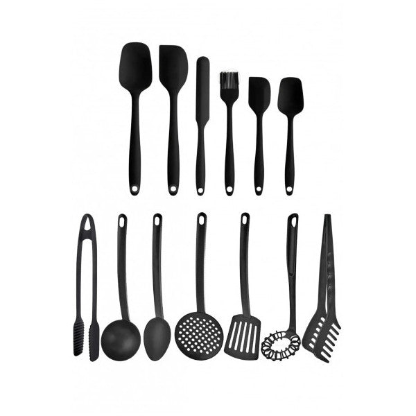 Set of 6 Heat Resistant Silicone Spatulas and 7 Pieces of Fireproof Teflon Coated Scoop Kitchen Tongs