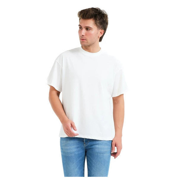 Justever 100% Cotton Oversize Fit Crew Neck Ecru Men's T-Shirt - Alpha