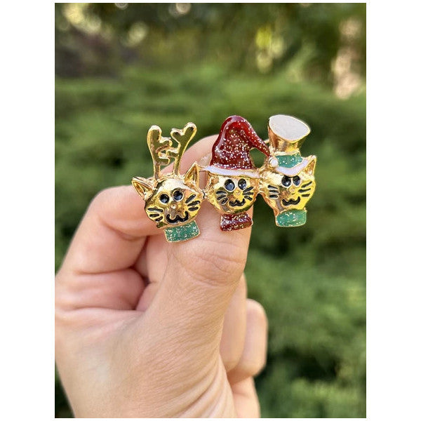 Bym 9003 Lapel Pin Brooch Colorful Christmas Cats Model Tarnishproof Gold Plated Women's Accessory