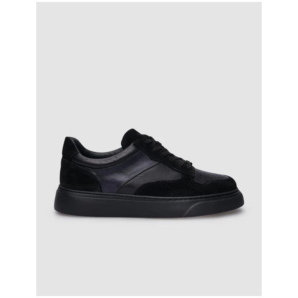 Leather Black Suede Lace-Up Men's Sneakers