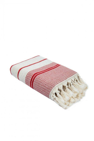 Ecocotton Arden Hand and Face Towel 100% Organic Cotton Blended Hemp Towel Red-Beige 50X80 Cm