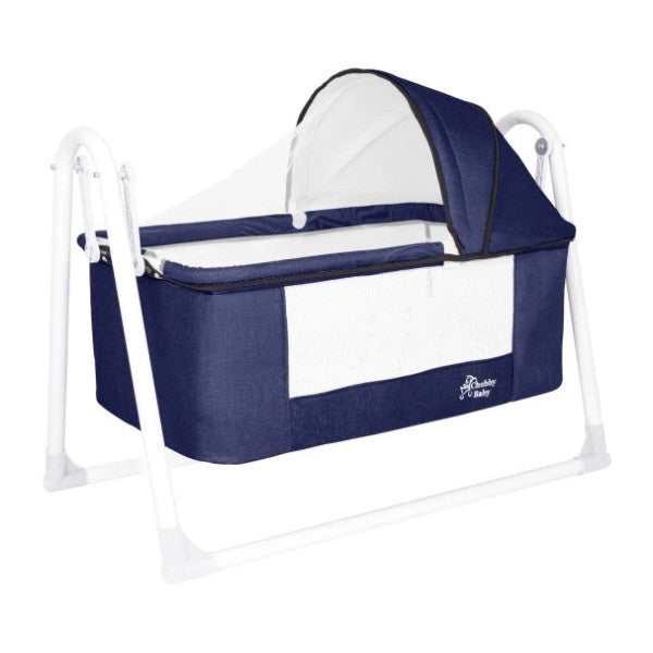 Chubby Baby First Class Portable-Linen Canopy Basket Crib Washable Fabric Navy Blue