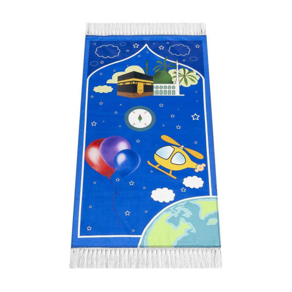 Digital Printed Children's Prayer Mat - Navy Blue Color With Balloon Cable - 44 X 78 Cm