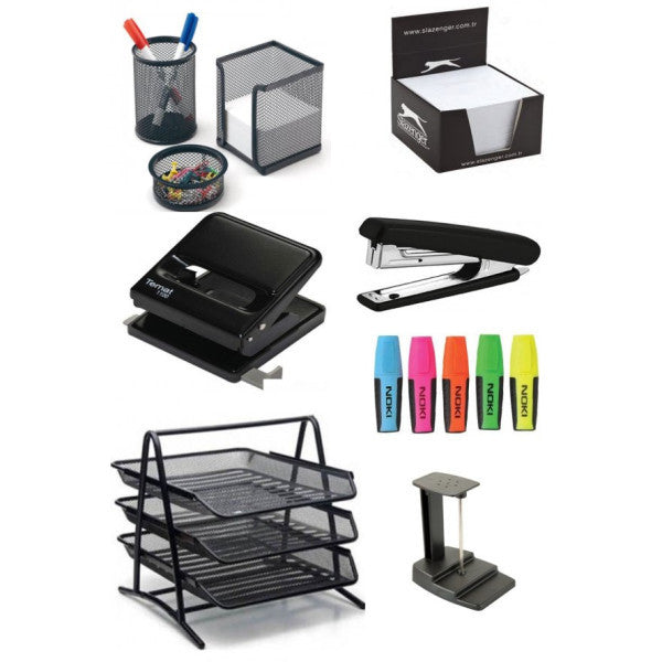 Mas Office Set (Staple Machine, Hole Punch, Perforation, Document Shelf, Highlighter, Cube Block)