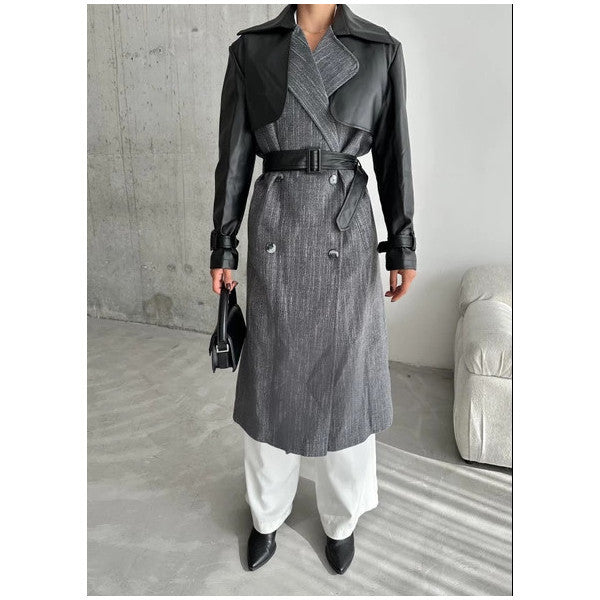 Anthracite Full Sleeve Leather Long Coat