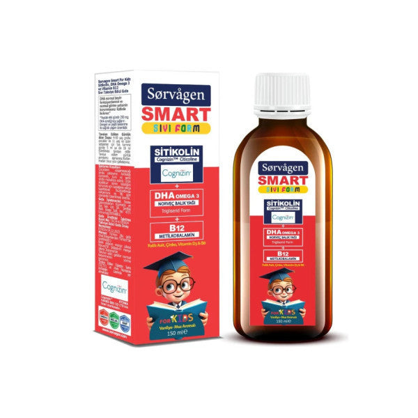 Sorvagen Smart Kids Liquid Form - Citicoline Dha Omega 3 Norwegian Fish Oil And B12 - 150 Ml