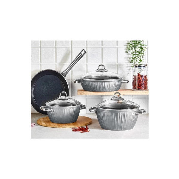 Falez Marquise Aluminum Granite 7 Piece Cookware Set Gray