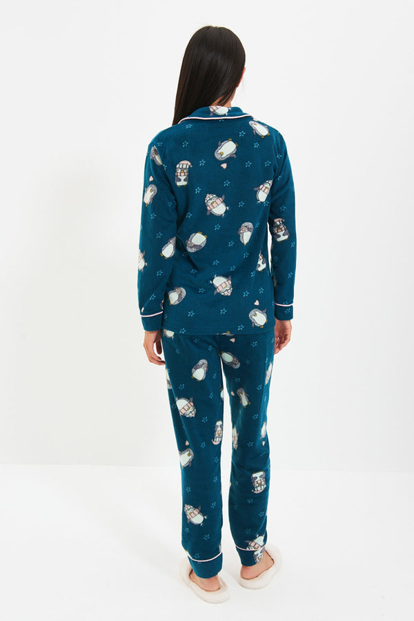 Trendyolmilla Petrol Penguin Patterned Knitted Pajamas Set Thmaw22Pt0356