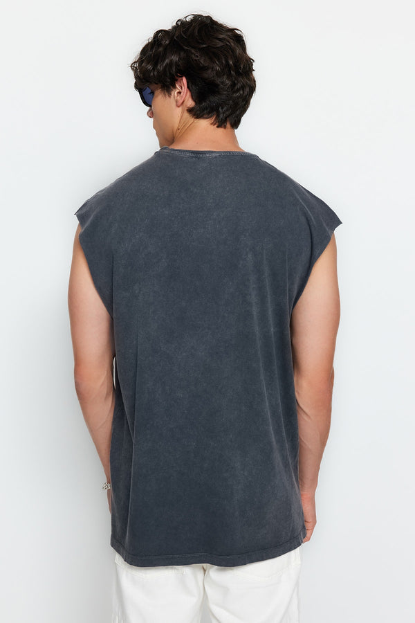 TRENDYOL MAN Men's Oversize Wash Effect Text Printed Sleeveless T-shirt Singlet TMNSS23AL00009