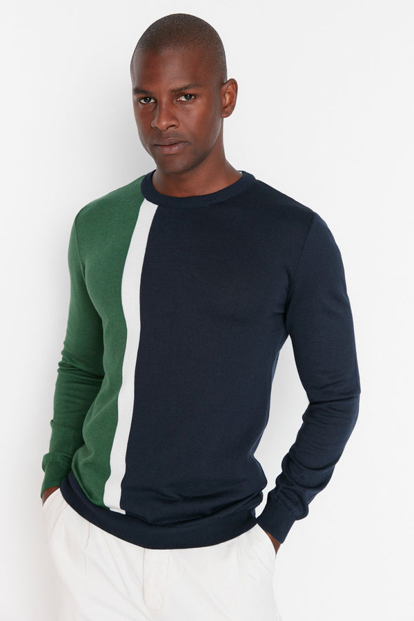 Trendyol Man Men's Slim Fit Crew Neck Paneled Knitwear Sweater Tmnaw21Kz0566