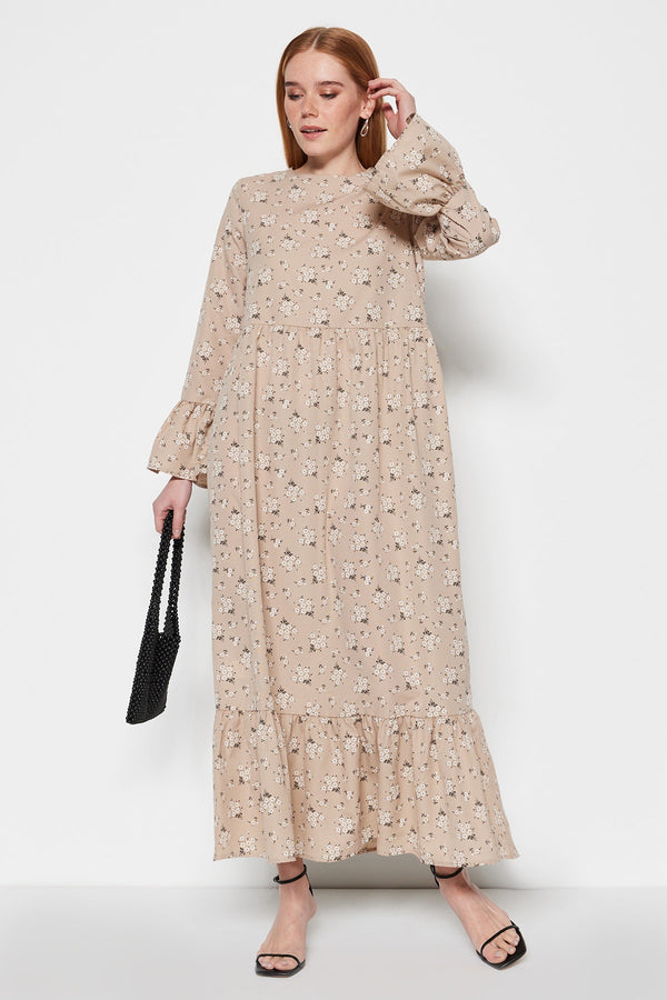 Trendyol Modest Floral Patterned Knitted Dress Tctss23Eb00273