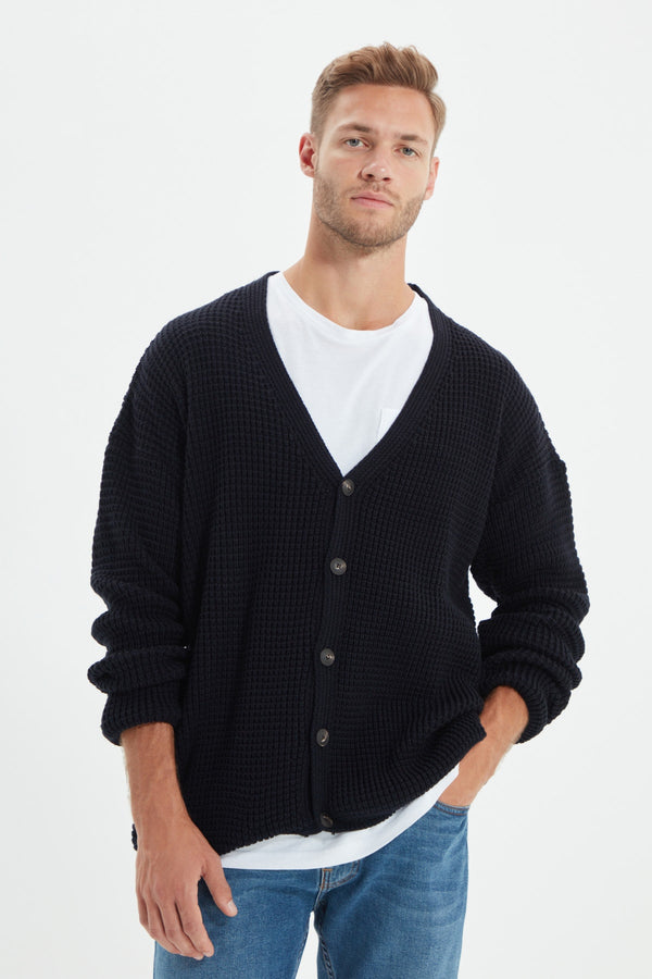 Trendyol Man Men's Oversize Wide Cut V-Neck Textured Cardigan Tmnaw21Hı0238