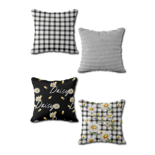 Daisy Checker Double Sided Printed 4-Piece Suede Pillow And Cushion Cover