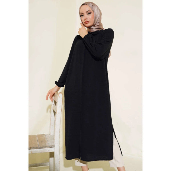 Long Tunic With Elastic Sleeves Black