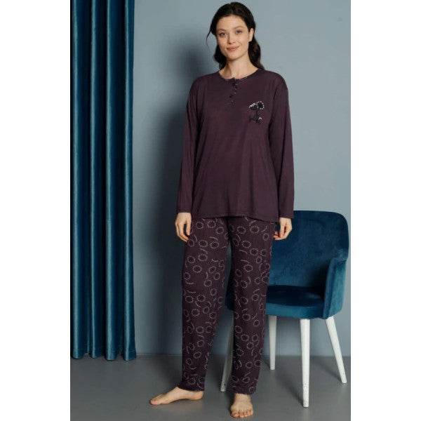 Two Buttoned Long Sleeve Pajama Set Plum