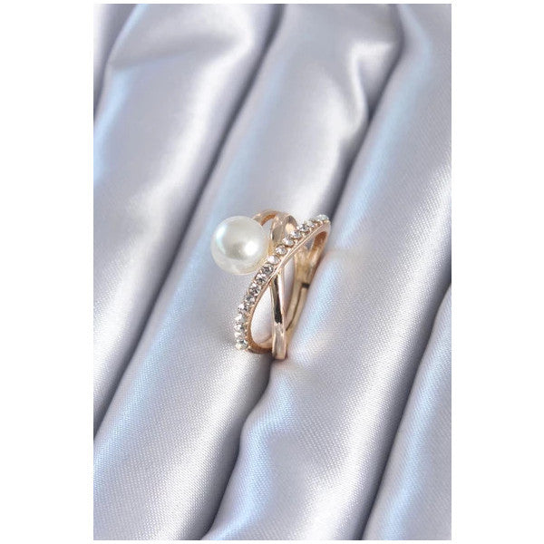 Pilelistore Gold Color Pearl Zircon Stone Women's Ring - Tj-Byk2806