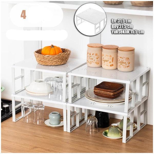 Porsima Org-01 4-Piece Shelf Organizer - Cabinet Organizer Shelf - Plate Glass Shelf - Shelf Riser