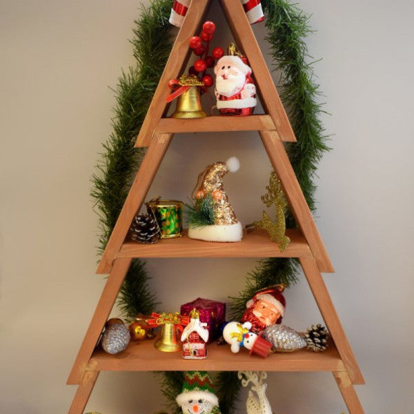 Waldern Christmas Themed Decorative Pine Tree Wooden Shelf with Hanger Walnut