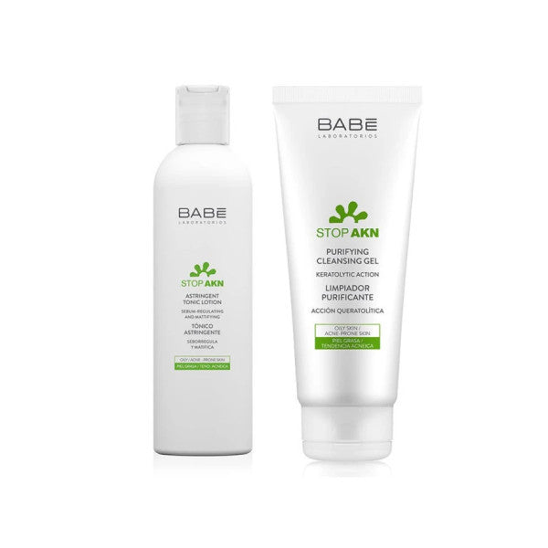 Babe Stopakn Astringent Tonic Lotion 250 Ml + Babe Stop Acne Purifying Facial Cleansing Gel 200 Ml Package